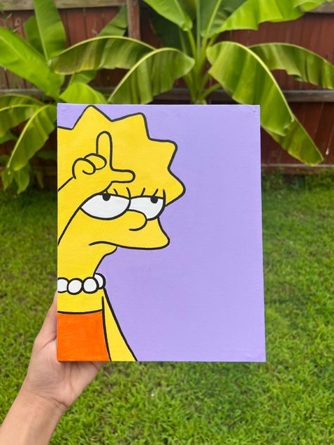 Tom Painting Cartoon, Easy Characters To Paint, Things To Paint On Your Phone Case, Lisa Simpson Painting Canvas, Half And Half Painting Ideas, Cartoon Pop Art Painting, Painting Ideas High Cartoons, Pics To Paint On Canvas, Simpson Painting Ideas