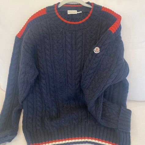 Moncler Cable Knit Mens Sweater - XXL - Blue Moncler Sweater, Mens Sweater, Cable Knit, Men Sweater, Cable, Like New, Knitting, Outfit Inspo, Plus Fashion