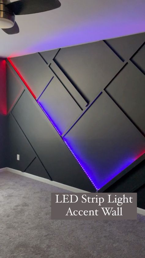 Teenage Boys Bedroom Led Lights, Accent Wall Led Lights, Bedroom With Led Lights Ideas, Led Light Accent Wall, Led Boys Bedroom, Small Teen Room Ideas For Boys, Ideas For Teenage Boys Room, Kids Gaming Bedroom Ideas Boys, Boys Rooms Teenage