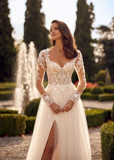 Randy Fenoli - Gretchen | Volle's Bridal & Boutique Randy Fenoli Dresses, Randy Fenoli Wedding Dress, Randy Fenoli, Lake Zurich, Bride Gowns, Mesh Long Sleeve, Gathered Skirt, Zurich, 2024 Collection