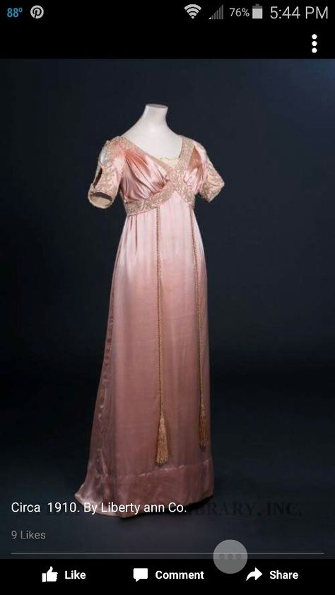 Pink dress 1910 Historical Gowns, Fashion 1910, Satin Evening Gown, 1910s Fashion, Aesthetic Dress, 20th Century Fashion, Edwardian Dress, Satin Evening Dresses, Vintage Gowns