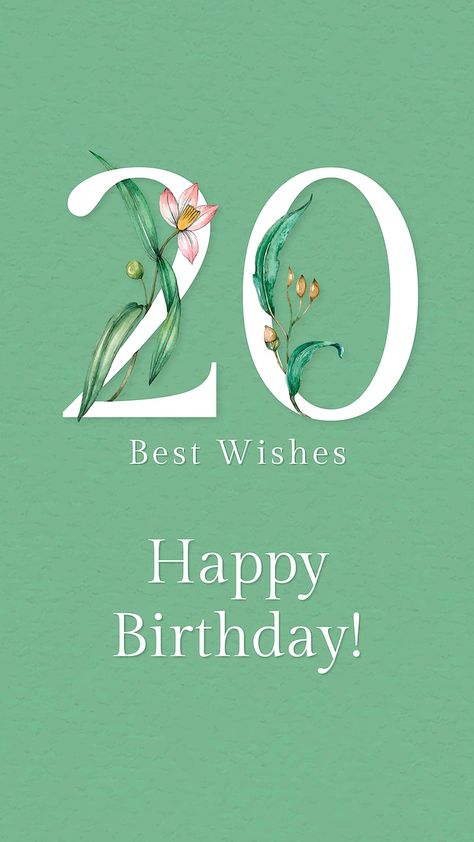 20th birthday greeting template vector with floral number illustration | premium image by rawpixel.com / Sasi Number Illustration, Happy Birthday Words, Happy 20th Birthday, Birthday Words, 26th Birthday, Birthday Posts, Greeting Card Illustration, Psd Template Free, 20th Birthday