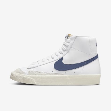 Styled for the ‘70s. Loved in the ‘80s. Classic in the ‘90s. Ready for the future. The Nike Blazer Mid ’77 delivers a timeless design that’s easy to wear. Its unbelievably crisp leather upper breaks in beautifully and pairs with bold retro branding and luscious suede accents for a premium feel. Exposed foam on the tongue and a special midsole finish make it look like you’ve just pulled them from the history books. Go ahead, perfect your outfit. Nike Blazer Mid 77 Women, Basic Aussie, Aussie Girl, Blazer Mid 77 Vintage, Sick Clothes, Blazers Shoes, Nike Blazer Mid 77, Nike Blazer Mid, Nike Blazers Mid