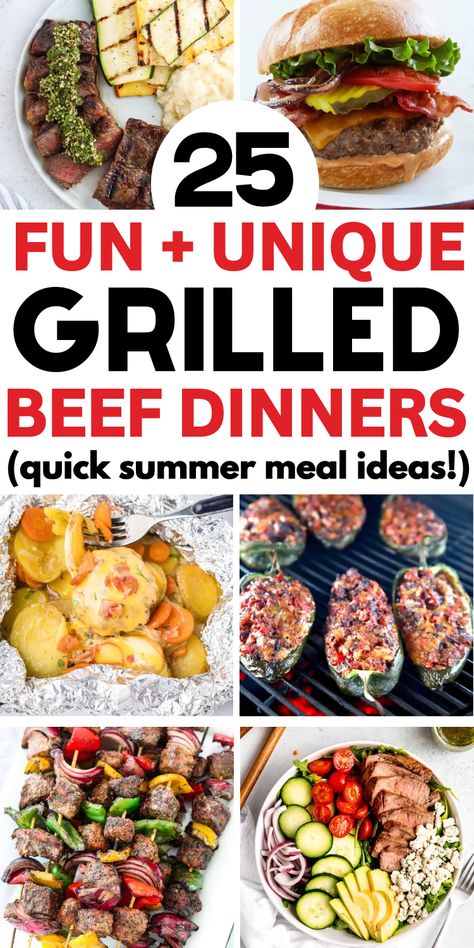 grilled dinner ideas beef Meat On Grill Ideas, Grilling Ground Beef Recipes, Beef Grill Recipes, Best Grilled Meat Recipes, Easy Summer Bbq Ideas, What To Grill For Dinner Meat, Grill Meals For A Crowd, Summer Quick Dinners, Grilling Ideas For A Crowd