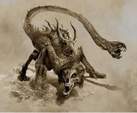 Chimera - Mythical Monstrosity -- DnD Monsters #DungeonCrawling #DnD #Monsters #Mythology #Monstrosity #Chimera #Inspiration #Magic #Fantasy #JRusso Wrath Of The Titans, The Titans, Skeletal, Concept Art, Animals, Art