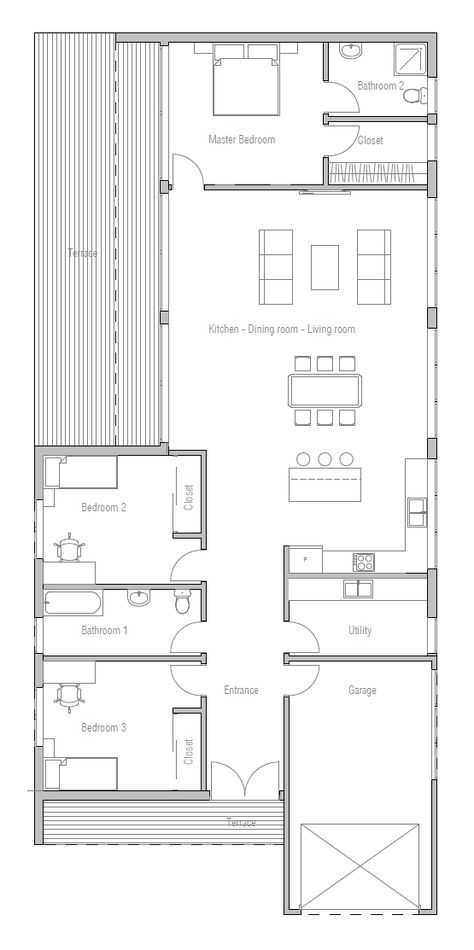 house design contemporary-home-ch267 10 Beach Front House Plans, Rectangular House Plans, Unique House Plans, Little House Plans, Long House, Modern Villa Design, Revit Architecture, Floor Plan Layout, Main Door Design