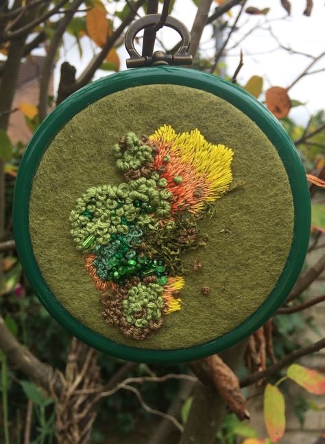 Annabel Core, Lichen Embroidery, Moss Embroidery, Moss And Lichen, Nerd Crafts, Textile Art Embroidery, Hand Embroidery Art, Wall Quilts, Embroidery Craft