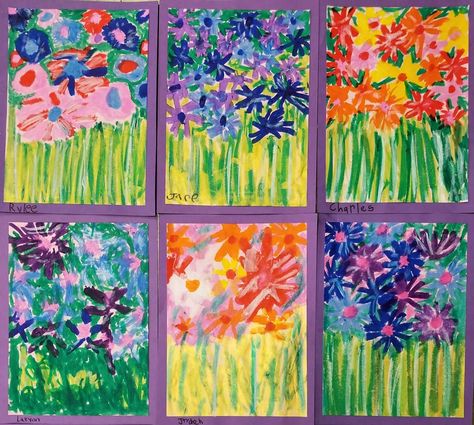 Kindergarten Flower Art Projects, Flowers Art Preschool, Spring Art Primary School, Spring Art Classroom, Spring Art Kindergarten Ideas, Kindergarten Flower Art, Flowers Kindergarten Activities, Kwik Stix Art Projects, Spring Art Projects For Kindergarten