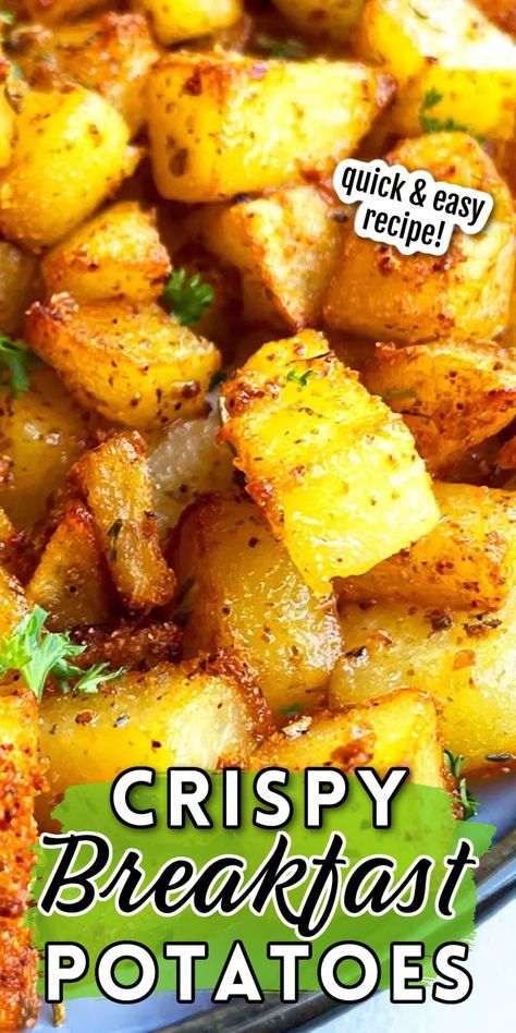 Here's a recipe for quick, easy, and crispy breakfast potatoes from One Pot Recipes. It can be made with simple ingredients in one pan in the oven in just 30 minutes. The dish is loaded with garlic, paprika, and Italian herbs. You can also pan-fry the potatoes in a skillet on the stovetop. These potatoes are the perfect breakfast to keep you feeling full and fueled for the day, whether you're heading to work or getting ready for your day at home. Homemade Breakfast Potatoes, Breakfast Potatoes Recipe, Roasted Breakfast Potatoes, Crispy Breakfast Potatoes, One Pot Recipes, Potato Breakfast Recipes, Delicious Sides, Sides Dishes, Friends Recipes