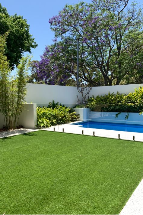 Garden Pool Design Landscaping, Pool In The Backyard, Backyard And Pool Ideas, Simple Backyard With Pool Ideas, Gardens With Pools, Pool Landscaping Canada, Yard With Pool Landscaping, Simple Backyard Landscaping With Pool, Pool Landscaping Simple