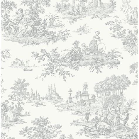 Depicting scenes of the French countryside, this Chateau Toile peel and stick wallpaper from NextWall adds character and charm to any interior wall or furniture surfaces! Toile Peel And Stick Wallpaper, French Country Dining Room, Wallpaper Warehouse, Toile Wallpaper, French Aesthetic, Drops Patterns, Wallpaper Rolls, Smooth Walls, French Countryside