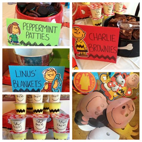 Charlie Brown Food Ideas, Peanuts 1st Birthday Party, Charlie Brown Party Food, Peanuts Themed Party, Peanuts First Birthday Party, Charlie Brown Snacks, Charlie Brown And Snoopy Birthday Party, Charlie Brown Themed Food, Snoopy 1st Birthday