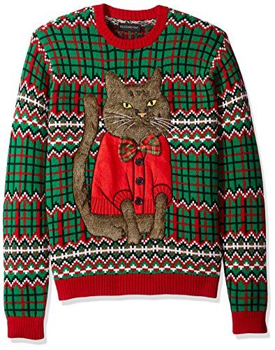 Ugly Christmas Sweater Cat, Mens Ugly Christmas Sweater, Ugly Cat, Ugly Holiday Sweater, Cat Sweater, Cat Bow, Long Sleeve Pullover Sweater, Christmas Cat, Holiday Sweater