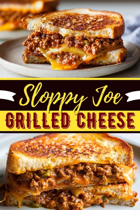 This Sloppy Joe grilled cheese is the ultimate comfort food mashup! It's beefy, gooey, and full of incredible flavor and texture. Comfort Food Quotes, Sloppy Joe Grilled Cheese, Grilled Cheese Sloppy Joe, Cheese Course, Sloppy Joes Recipe, Grilled Cheese Recipes, Finger Sandwiches, Favorite Recipes Dinner, Recipes With Chicken