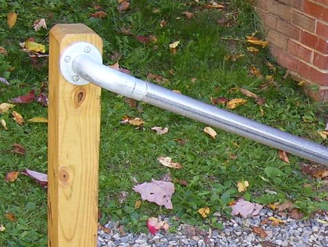 Outdoor Simple Rail ADA Handrail Kit | Simplified Building Diy Outdoor Railings For Steps, Diy Handrails For Stairs Outdoor, Hand Rail Ideas Outdoor, Hand Rails For Stairs Outdoor, Deck Handrail Ideas, Outside Handrails, Handrail Outdoor, Backyard Steps, Porch Step Railing