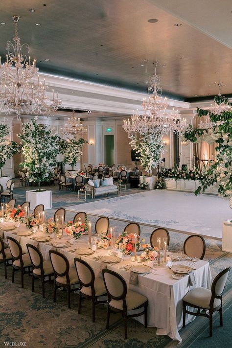 Timeless Blush Romance ~ WedLuxe Media Wedding Dinner Table Setting, Dance Floor Wrap, Custom Dance Floor, Wedding Dinner Decor, Country Club Wedding Reception, Hotel Wedding Receptions, Ballroom Wedding Reception, Wedding Reception Layout, St Regis Hotel