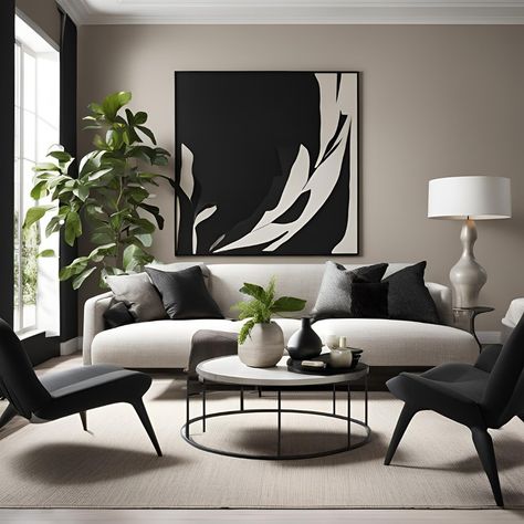 Black and white living room, comment with 🖤 if you like it Black And White Lounge Decor, Black And White Waiting Room, Black And White Furniture Living Room, Black And White Living Room Aesthetic, Black And White Wall Art Living Room, Black And White Living Room Decor Apartment, Black Themed Living Room, Black And White Living Room Ideas Modern, Black And White Aesthetic Living Room