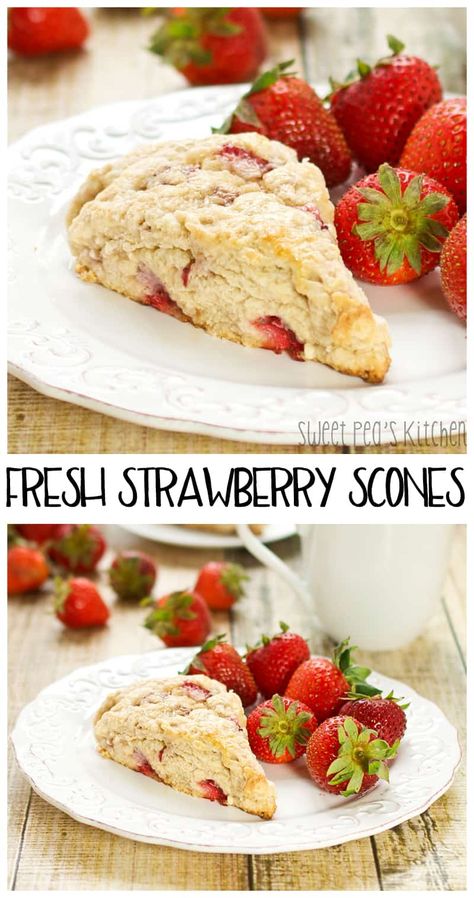 Fresh Strawberry Scones Strawberry Scones Recipe, Strawberry Scone, Cheese And Chive Scones, Cosmopolitan Cornbread, Apple Scones, Cherry Scones, Strawberry Scones, Fruit Scones, Chocolate Scones