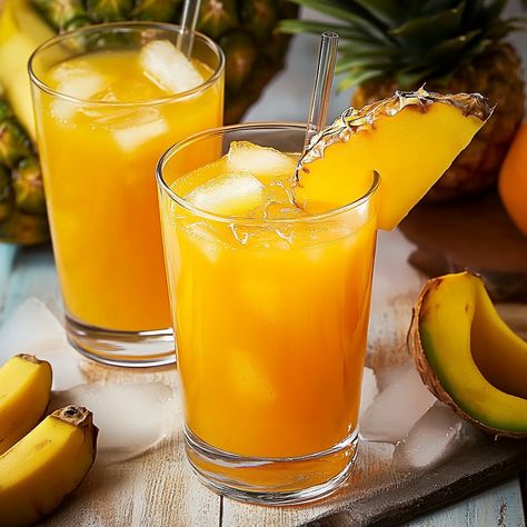 Delicious Punch 📋 Ingredients: 500 ml of white rum 🥃 250 ml of orange juice 🍊 250 ml of pineapple juice 🍍 125 ml of grenadine syrup 🍹 1 lime, cut into slices 🍋 1 orange, cut into slices 🍊 1 pineapple, diced 🍍 Ice cubes to serve ❄️ 🥣 Instructions: 🥃 In a large pitcher or punch bowl, mix the white rum, orange juice, pineapple juice and grenadine syrup. Add the lime and orange slices as well as the diced pineapple to the mixture. Stir well to mix all the ingredients. Place the punch in the refri... Pineapple Juice Aesthetic, Orange Pineapple Juice, Grenadine Syrup, Tea Making, Orange Cut, Non Alcoholic Cocktails, Liquor Drinks, Yeah Yeah, White Rum