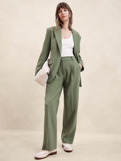 Women's Suits | Banana Republic Factory Women Suit And Tie, Green Suit Women, Linen Suits Women, Bridesmaid Suits, Modern Suits, Double Weave, Corporate Attire, Women's Suits, Guest Attire