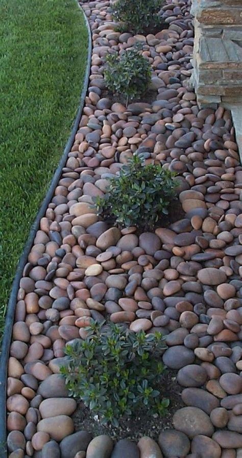 Garden With Rocks, Rocks Landscaping, River Rock Landscaping, Rock Garden Design, Farmhouse Landscaping, Grasses Landscaping, Landscaping With Large Rocks, Landscape Edging, Front Yard Landscaping Simple