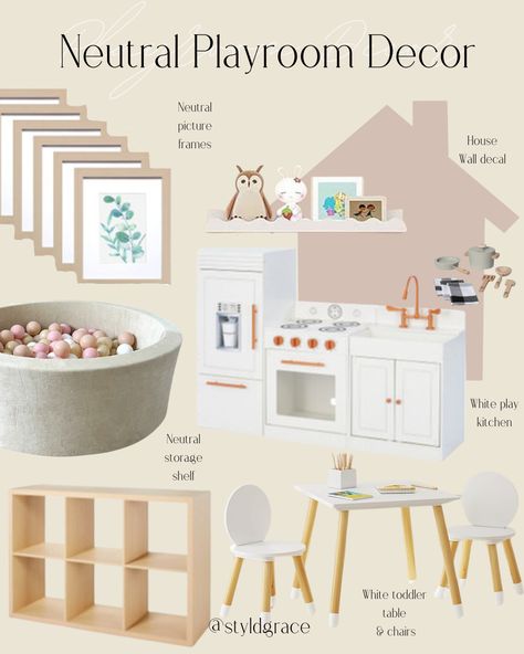 Neutral playroom decor 🤍 Playroom decor, playroom inspo, neutral playroom, toddler play, toddler play essentials, playroom organization, amazing playroom, target playroom, girl playroom, boy playroom, pretend kitchen, toddler table, ball pit, toddler toys, Etsy toddler finds Playroom For Boy And Girl, Pretend Play Playroom, Playroom Target, Target Playroom, Girl Playroom Ideas, Toddler Girl Playroom, Baby Girl Playroom, Aesthetic Playroom