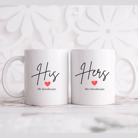 This listing is for 2 Matching Hubby and Wifey Mugs This pair of His and Hers Mugs make the perfect gift for a couple celebrating the happy couples Wedding Day or a special occasion such as an Anniversary or Valentine's Day. They make a lovely keepsake gift. Personalise with name or message of your choice. Mug Details: * 11oz * Ceramic * Printed with permanent high quality inks that will not fade or scratch * Glossy finish & clear photos  * Dishwasher & Microwave safe CHECK OUT OUR REVIEWS: We are very passionate in creating the most beautiful gifts that will make any loved ones day whatever the occasion. Our background is based on providing our customers with the best service possible. Please see our Etsy shop reviews to read some of our Customers reviews. KEEP IN TOUCH Favourite our shop Matching Mugs, Couple Celebrating, Couple Mug, Personalised Mugs, Happy Couples, Wife Gifts, Couple Mugs, Best Candles, Wedding Couple