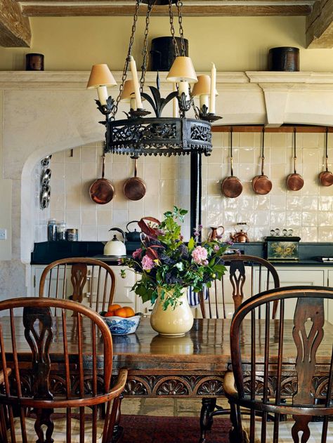 From the archive: a Cotswolds house rebuilt in the local vernacular (2012) | House & Garden Aga Recipes, Old World Kitchens, Deco Champetre, Windsor Chairs, Country Kitchens, French Country Kitchens, English Kitchens, Copper Pans, Cottage Kitchens