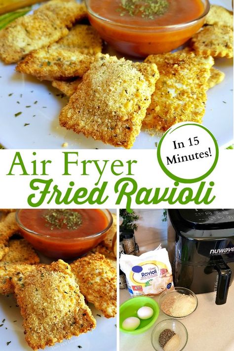 This easy air fryer recipe for Fried Ravioli is the perfect appetizer for your next party or dinner menu. Best of all it takes just 15 minutes. These crispy little treats are packed with flavor and is sure to satisfy a crowd. Make up a batch today with this easy 15 minute recipe. #AirFryer #AirFryerRecipe #Nuwave #NuwaveAirFryer #ItalianRecipes #RavioliRecipe #FriedRavioli #Homemade #Food #EasyAppetizers Air Fryer Toasted Ravioli, Air Fryer Ravioli, Fried Ravioli, Air Fryer Recipes Breakfast, Makanan Italia, Toasted Ravioli, Weeknight Recipes, Air Fryer Chicken Wings, Ravioli Recipe