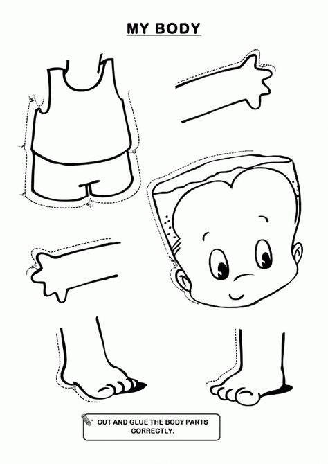 Preschool Cut and Paste Worksheet Body Parts For Kids, Fargelegging For Barn, Body Preschool, Body Parts Preschool, Kindergarten Colors, Body Craft, Preschool Coloring Pages, Human Body Parts, Color Worksheets