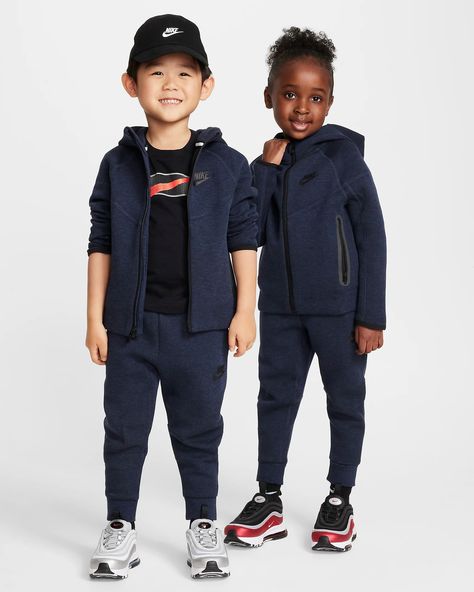 Nike Sportswear Tech Fleece Full-Zip Set Little Kids 2-Piece Hoodie Set. Nike.com Nike Sportswear Tech Fleece, Hoodie Set, Nike Tech, Tech Fleece, Tapered Pants, Jersey Knit Fabric, Kids Nike, Girl Style, Comfy Fits