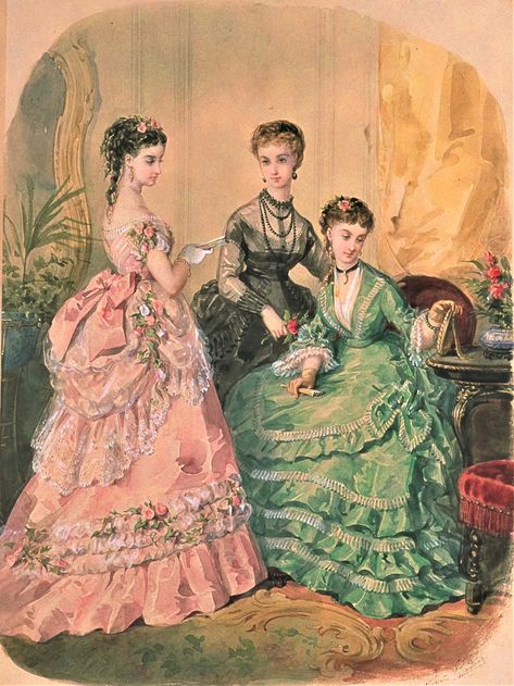 Fashion Plate - La Mode Illustree - 1869 1870s Fashion, Steampunk Festival, Victorian Era Fashion, 1860 Fashion, 1800s Fashion, 18th Century Fashion, 19th Century Fashion, Fashion Cover, Victorian Steampunk