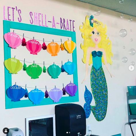 Mermaid Classroom, Little Mermaid Decorations, Birthday Board Classroom, Ocean Classroom, Ocean Theme Classroom, Class Birthdays, Infant Classroom, Classroom Birthday, Toddler Classroom