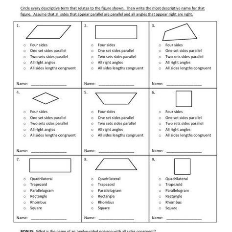 Classifying Quadrilaterals Worksheet Fourth Grade Classifying Quadrilaterals Worksheet, Classifying Quadrilaterals, Easy Math Worksheets, Maths Worksheet, Easy Math, Basic Addition, Geometry Worksheets, Math Word Problems, Free Worksheets