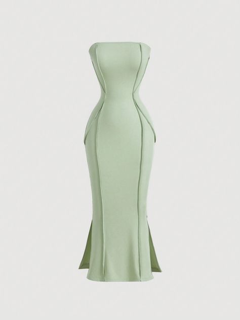 Green Romantic Elegant Women Long Dress, Autumn Dress, Graceful Party Dress Fall Clothes Fall Women Dresses Tube Top,Quilting,Hip-Hugging Fishtail Long Dress Green Elegant  Sleeveless Knitted Fabric Plain Bodycon Medium Stretch  Women Clothing, size features are:Bust: ,Length: ,Sleeve Length: Tube Midi Dress, Green Bodycon Dress, Clothes Fall, 파티 드레스, Dress Autumn, Bodycon Maxi Dresses, Maxi Dress Wedding, Fall Clothes, Autumn Dress