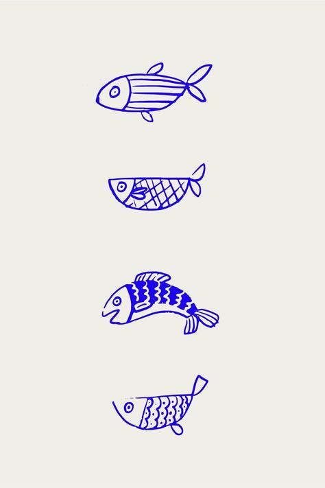 Fish Doodle Tattoo, Fish Doodle Drawing, Simple Fish Design, Simple Fish Illustration, Sardine Doodle, Fish Simple Tattoo, Fish Stick And Poke, Fish Tattoo Fine Line, Japanese Fish Drawing