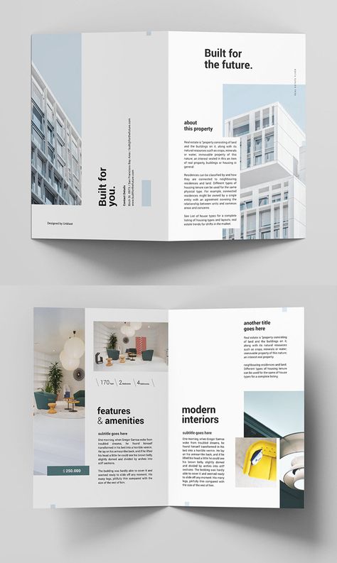 Brochure Design 4 Pages, Bifold Brochure Design Layout, Bifold Design Brochure, Real Estate Booklet Design, Research Layout Design, Real Estate Pamphlet Design, Real Estate Layout Design, Architectural Brochure Design, Architecture Brochure Design Layout