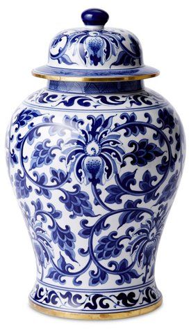 15" Porcelain Vine Jar, Blue/White | One Kings Lane Ginger Jars Decor, Blue Pottery Designs, Preppy Prints, Blue White Porcelain, Blue White Decor, Blue And White Vase, Chinoiserie Style, Chinoiserie Chic, White Pottery