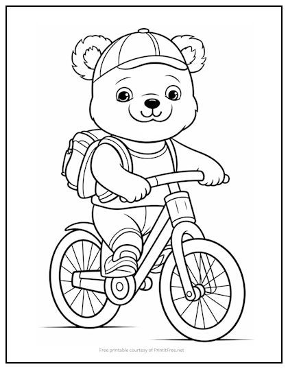 It’s back to school for this little bear! With his backpack full of books, he’s riding his new bike all the way to class with a smile on his face. Our “Bear on a Bicycle Coloring Page” will delight kids looking for a fun activity to pass the time. School Bag Coloring Page, Motorbike Colouring Pages Free Printable, Bicycle Colouring Pages, School Bus Coloring Page, Bicycle Coloring Pages, Bear Riding A Bike, New Bike, School Coloring Pages, School Materials