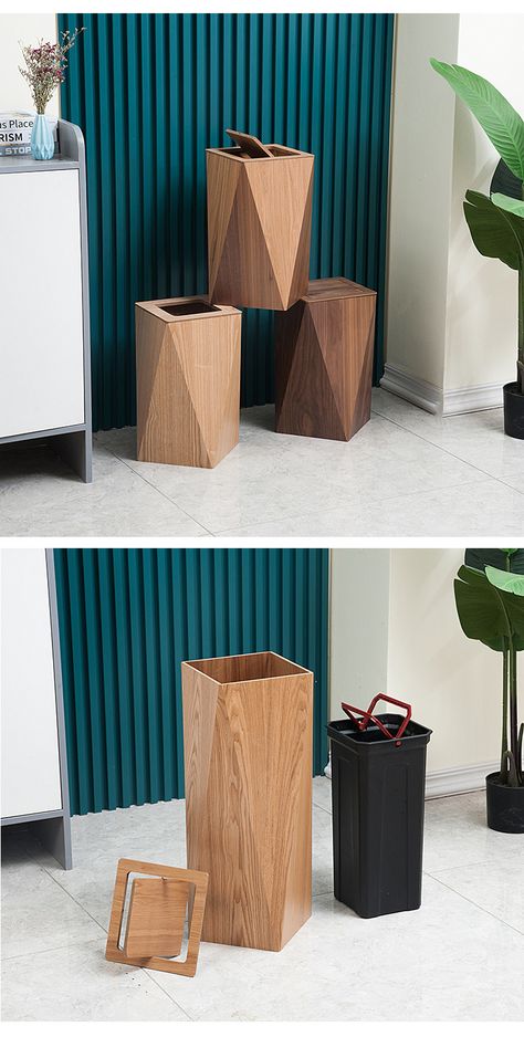 Wooden Creative Garbage Bin With Cover Nordic Net Red Light Luxury Bathroom Trash Can Hotel Office Home Stay Waste Disposer - Waste Bins - AliExpress Office Garbage Can, Bathroom Trash Can Ideas, Wooden Bin, Wooden Trash Can, Wooden Bins, Garden Plot, Garbage Storage, Restaurant Bathroom, Amazing Furniture