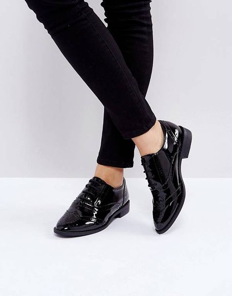 Black Oxford Shoes Women, Oxford Shoes Women, Oxford Shoes Outfit, Black Oxford Shoes, Brogues Style, Asos Shoes, Adidas Shoes Women, Metallic Look, Black Oxfords