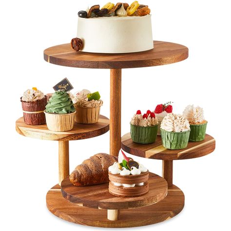 PRICES MAY VARY. What You Will Receive: the package comes with 1 piece of wood cupcake stand, and the overall size is about 12 x 12 x 12 inches, the bottom and top layer measures about 12 inch, and the middle layer is about 8.3 inches, the specific size is just as pictures shown, proper sizes make them appropriate for your table, and will not take up too much space 4 Tier Design: our 4 tier cupcake stand is designed with appearance, and each part is connected by sturdy wood pillar and screw to i Cake Stand Wooden, Clear Cake Stand, Wood Cupcake Stand, Tiered Dessert Stand, Baby Shower Dessert, Tiered Cake Stands, Cupcake Day, Cupcake Tiers Stand, Wedding Tea Party