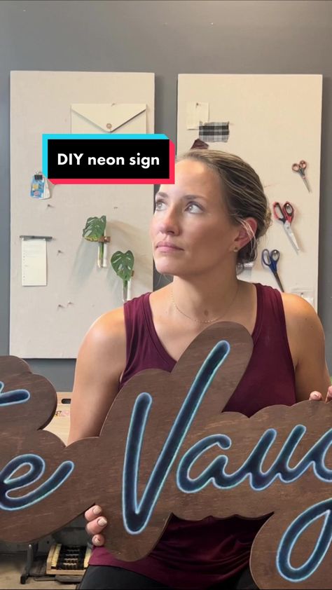 Diy Neon Light Sign Wedding, Wooden Neon Sign, Diy Wedding Neon Sign, Custom Neon Sign Ideas, Wood Neon Sign, How To Make Neon Signs Tutorials, Diy Wedding Name Sign, Diy Light Sign Words, Make Your Own Neon Sign