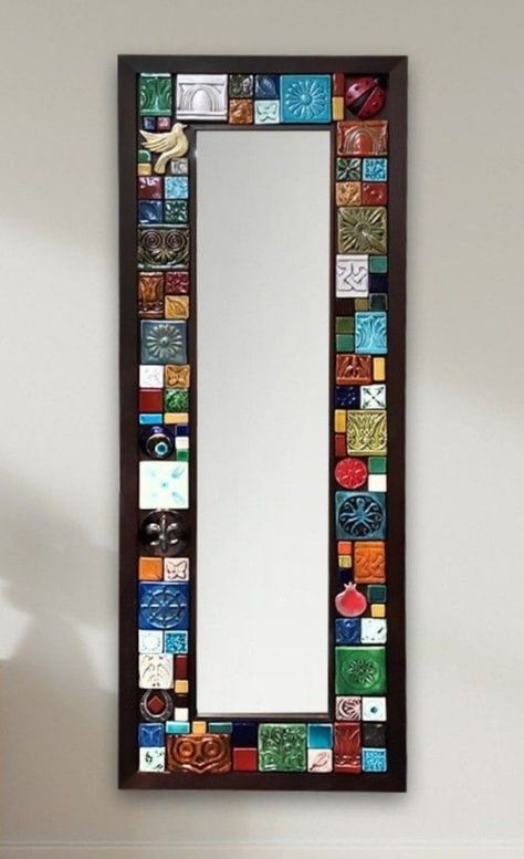 Mozaik Mirror, Mosaic Art Drawing, Full Length Mirror Decor Ideas, Tile Mirror Frame, Wall Mirror Decor, Mosaic Mirror Frame, Drawing Room Interior, Drawing Room Interior Design, Tile Furniture