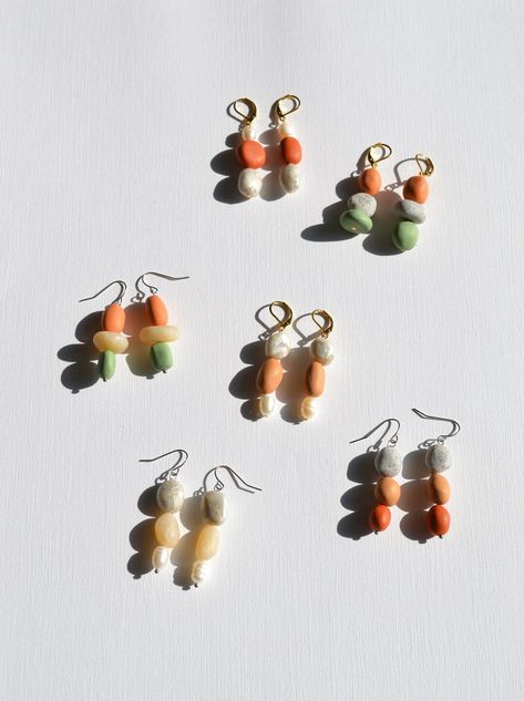 Small Jewelry Box, Large Earrings, Dainty Earrings, Small Jewelry, Organic Shapes, Earthy Tones, Polymer Clay Jewelry, Clay Jewelry, Beaded Earrings