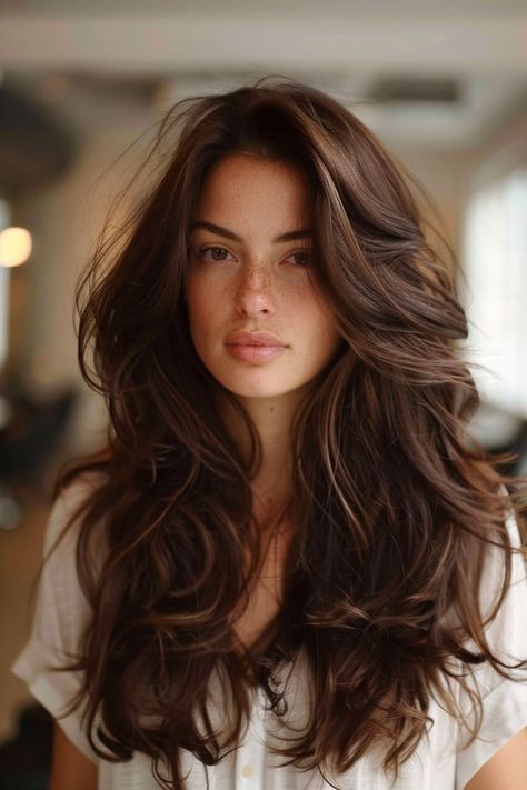 Chocolate Brown Chic: Stunning Hair Color Inspirations Dark Bayalage, Multidimensional Brunette, Autumn Balayage, Rich Brunette Hair, Rambut Brunette, Layered Hair With Bangs, Rich Brunette, Brown Hair Inspo, Chocolate Brown Hair