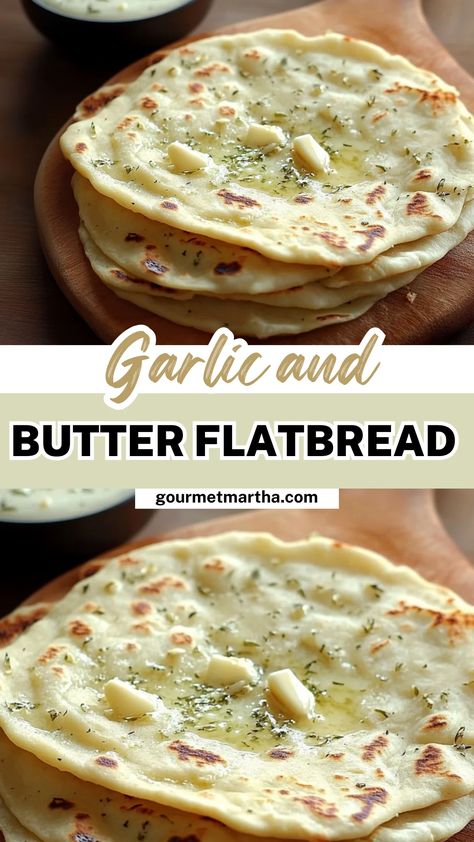 This soft, buttery flatbread infused with fragrant garlic is the perfect side for any meal. Easy to make and packed with flavor, it's ideal for dipping, pairing, or enjoying on its own! Don’t miss out on this delicious recipe! #GarlicFlatbread #ButterFlatbread #HomemadeBread #FlatbreadRecipe #EasyBaking #GarlicLovers #BreadLovers #SimpleRecipes #HomemadeFlatbread #QuickBreads Garlic Butter Flatbread Recipe, Garlic And Butter Flatbread Recipe, Garlic And Butter Flatbread, Garlic Flatbread Recipe, Garlic Flatbread, Easy Flatbread Recipes, Easy Flatbread, Homemade Flatbread, Flatbread Recipe