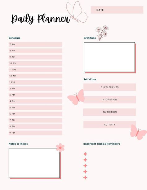 Kawaii Daily Planner Template, School Agenda Aesthetic, Aesthetic Daily Planner Template Pink, Study Timetable Template, Daily Planner Goodnotes, Pink Daily Planner, Planning Aesthetic, Daily Planner Digital, Planner Pink