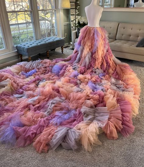 Removable Colored Wedding Dress Train With Ruffles by Brides & - Etsy Colourful Wedding Dress, Pastel Wedding Dresses, Rainbow Wedding Dress, Award Show Dresses, Leni Klum, Circus Wedding, Colored Wedding Dress, Dress Train, Colourful Wedding