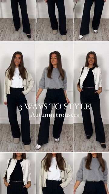 India-Rose 🦋 on Instagram: "1 pair of trousers - 3 ways to style for autumn! Which look is your favourite? 1, 2 or 3? 🍂 

#fallfashion #autumnstyle #stylingtips 

🗝️ Style styling stylist basic basics capsule wardrobe idea ideas fashion inspo inspiration ootd outfit of the day grwm get ready with me getting dressed reel mix and match easy to put together staple simple minimal monochrome neutral tones classic classy chic smart casual dressy office work wear attire corporate teacher blogger transitional autumn fall looks" Fall Smart Casual Outfits, Chic Smart Casual, Basics Capsule Wardrobe, Style For Autumn, Basics Capsule, Minimal Monochrome, Smart Casual Women Outfits, Office Work Wear, India Rose